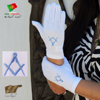 White Masonic Compass and Square Cotton Gloves, Reusable, Washable (SALGMACONCSBLUE2020)