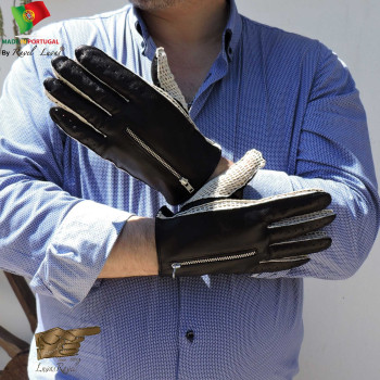 Men Leather Driving Gloves With Crochet and a Pocket with Zip (HCOZIP2020)